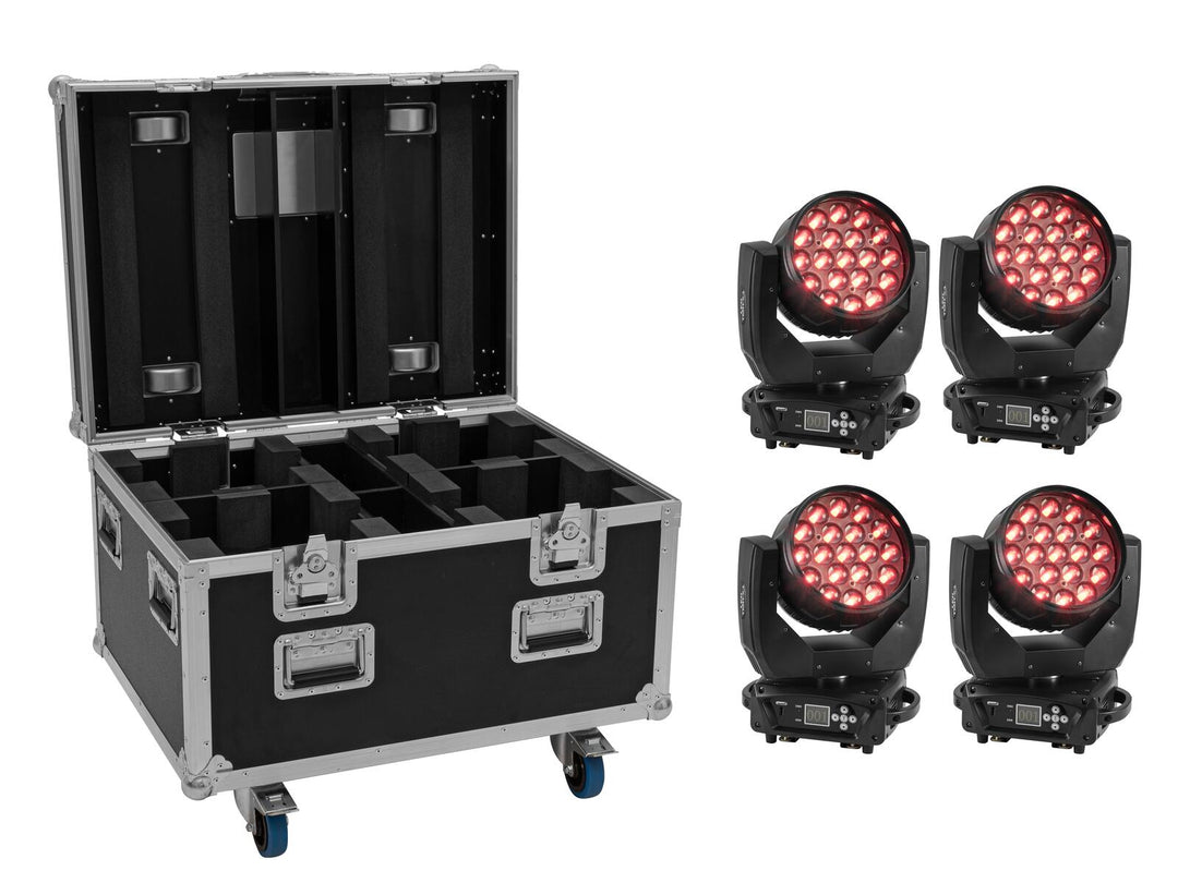 EUROLITE Set 4x LED TMH-X4 Tâtes Mobiles Wash Zoom + étui EU avec roulettes
