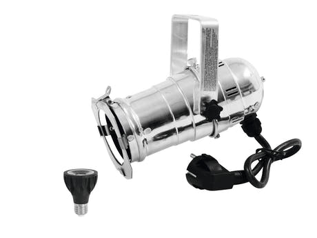EUROLITE Set PAR-20 Spot argenté + PAR-20 230V COB 6W E-27 LED 1800-3000K dim2warm