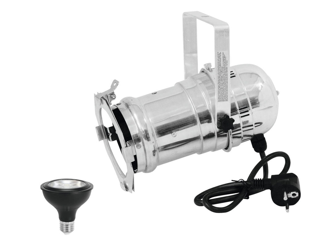 EUROLITE Set PAR-30 Spot argent + PAR-30 230V COB 12W E-27 LED 1800-3000K dim2warm