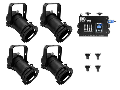EUROLITE Ensemble 4x PAR-16 Spot bk dim2warm + EDX-4 DMX RDM LED Dimmer Pack