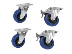ROADINGER Set de roulettes pivotantes 100mm bleues 2x RD-100 + 2x RD-100B avec frein