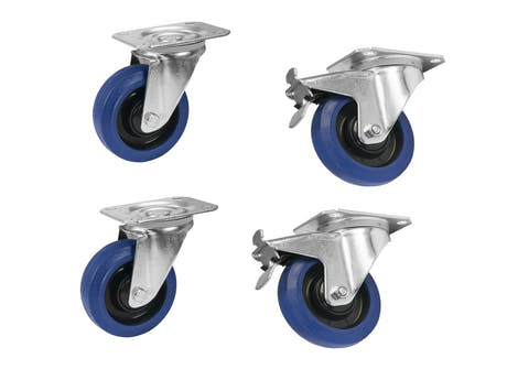 ROADINGER Set Swivel castors 100mm blue 2x RD-100 + 2x RD-100B with Brake