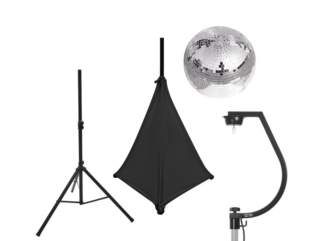 EUROLITE Ensemble boule à facettes 30 cm avec stand et cover de trépied noir