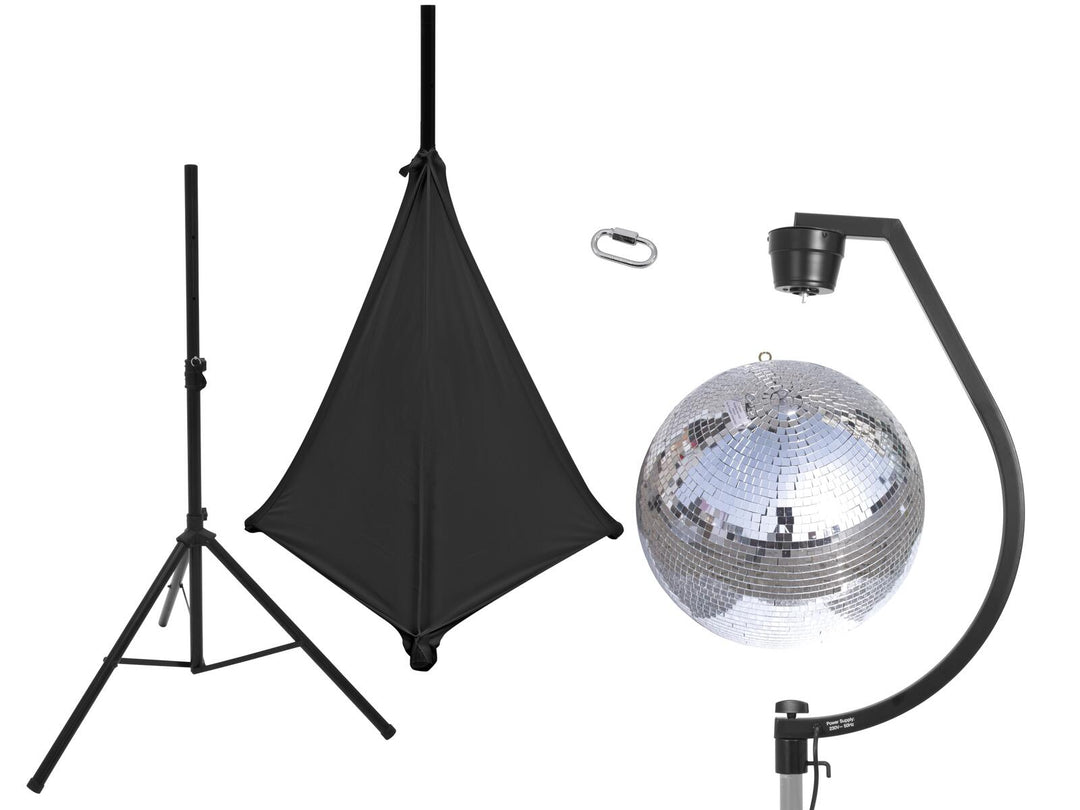 EUROLITE Ensemble boule à facettes 50 cm avec stand et cover de trépied noir
