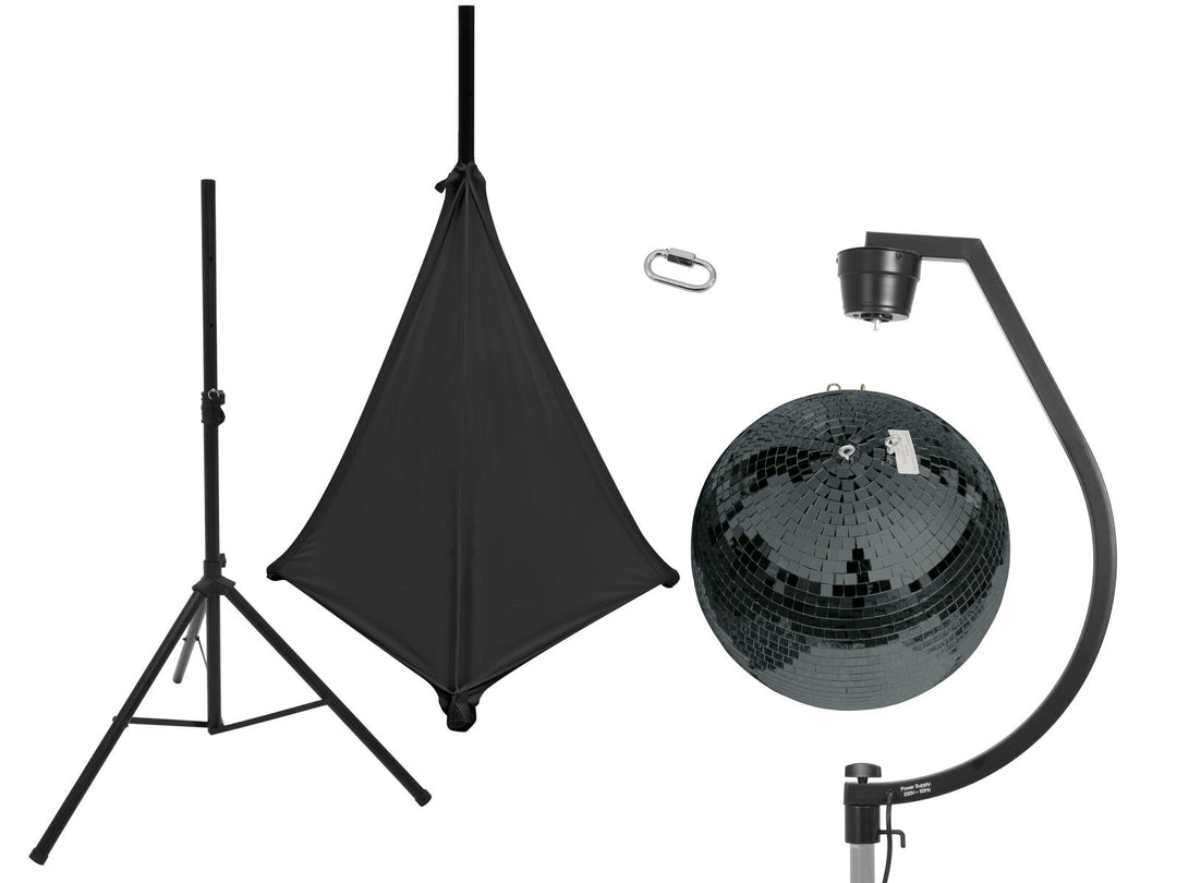EUROLITE Ensemble boule à facettes 50 cm noire avec stand et cover de trépied noir
