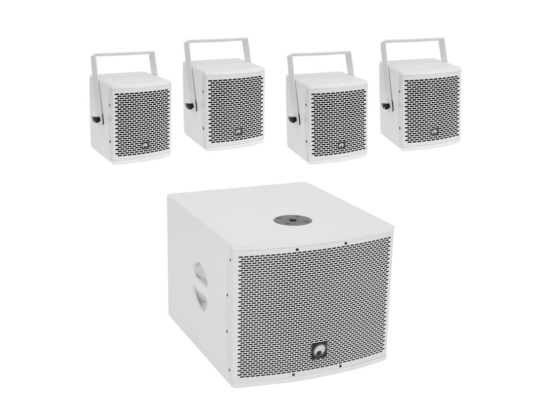 OMNITRONIC Set MOLLY-12A Subwoofer actif + 4x MOLLY-6 Top 8 ohms, blanc