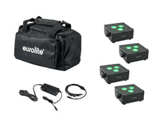 EUROLITE Set 4x AKKU IP Flat Light 3 bk + Chargeur + Soft Bag