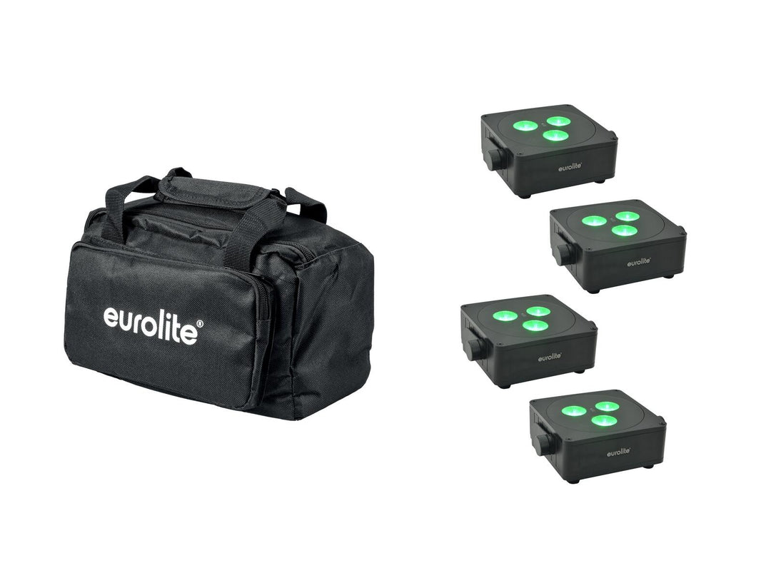 EUROLITE Set 4x AKKU IP Flat Light 3 bk + sac souple