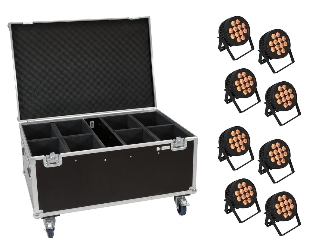 EUROLITE set de 8 LED IP PAR 12x8W QCL Spot + case à roulettes