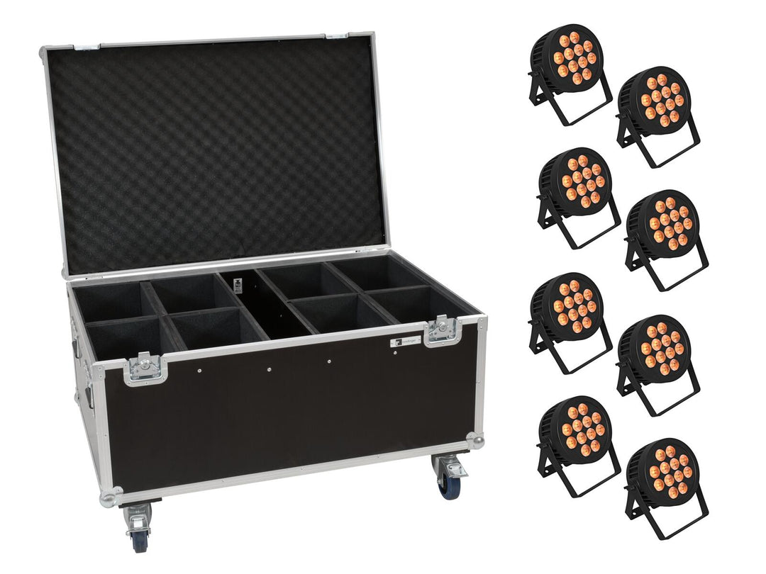 EUROLITE set de 8 LED IP PAR 12x9W SCL Spot + case à roulettes