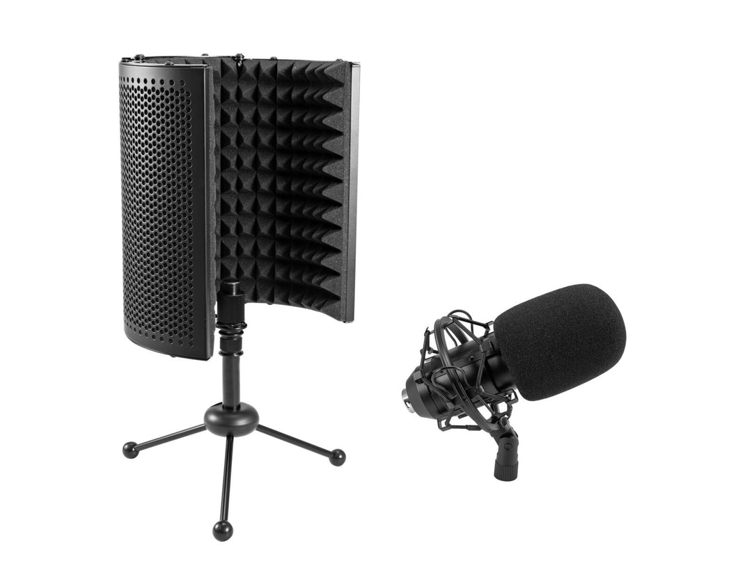 OMNITRONIC Set MIC CM-78MK2 Microphone à condensateur à grand diaphragme + système absorbeur pour microphone de bureau AS-04