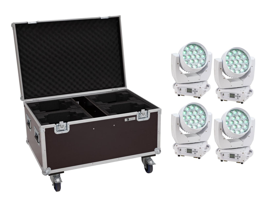 EUROLITE Set 2x LED TMH-X4 Tâtes Mobiles Wash Zoom wh + EU Case à roulettes