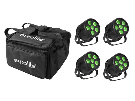 EUROLITE Ensemble 4x LED Silent Par 6 QCL de sol bk + housse souple