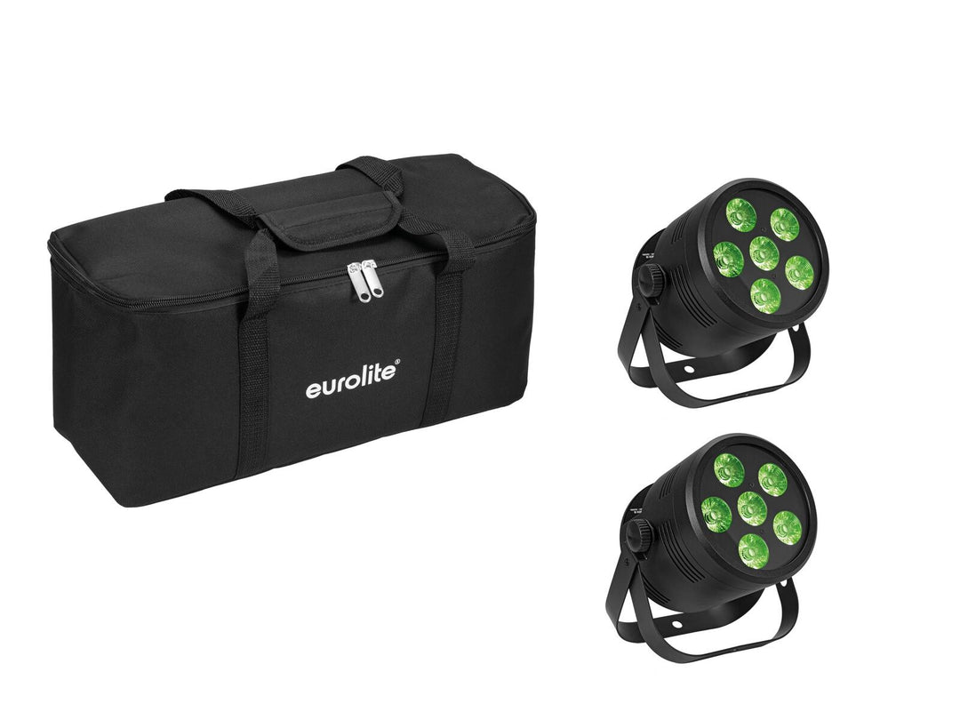 EUROLITE Set 2x LED Silent Par 6 QCL floor bk + sac souple