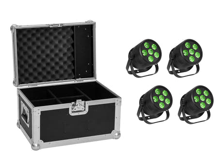 EUROLITE Ensemble 4x LED Silent PAR 6 QCL de sol bk + Étui