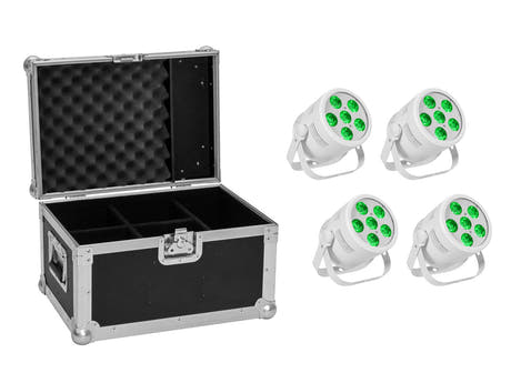 EUROLITE Ensemble 4x LED Silent PAR 6 QCL de sol blanc + étui