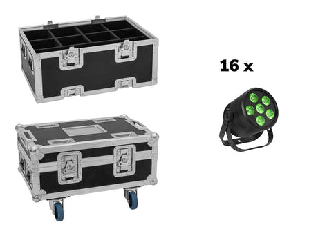 EUROLITE Set 16x LED Silent Par 6 QCL au sol bk + étui