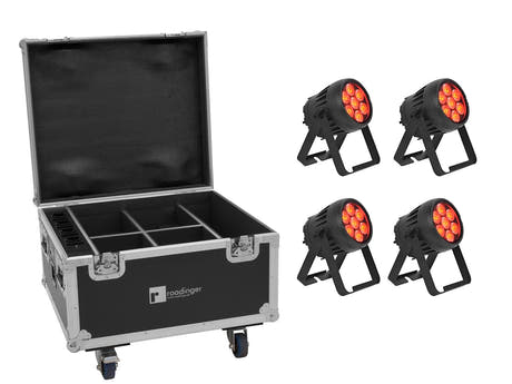 EUROLITE Set 4x AKKU IP PAR 7 QCL CRMX MK2 + Case avec fonction de recharge