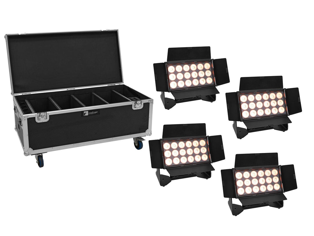EUROLITE Ensemble 4x AKKU Multiflood IP 18x10W RGBW Wash CRMX + étui à roulettes