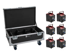 EUROLITE Set 6x AKKU UP-4 QCL Spot QuickDMX MK2 + Flightcase avec roulettes et fonction de recharge