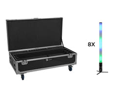 EUROLITE Set 8x AKKU IP Pixel Tube 360° PRO CRMX + Flightcase avec roulettes et fonction de recharge