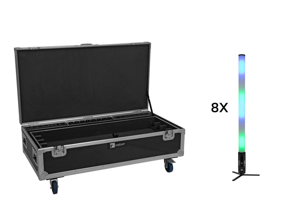 EUROLITE Set 8x AKKU IP Pixel Tube 360° PRO CRMX + Flightcase avec roulettes et fonction de recharge