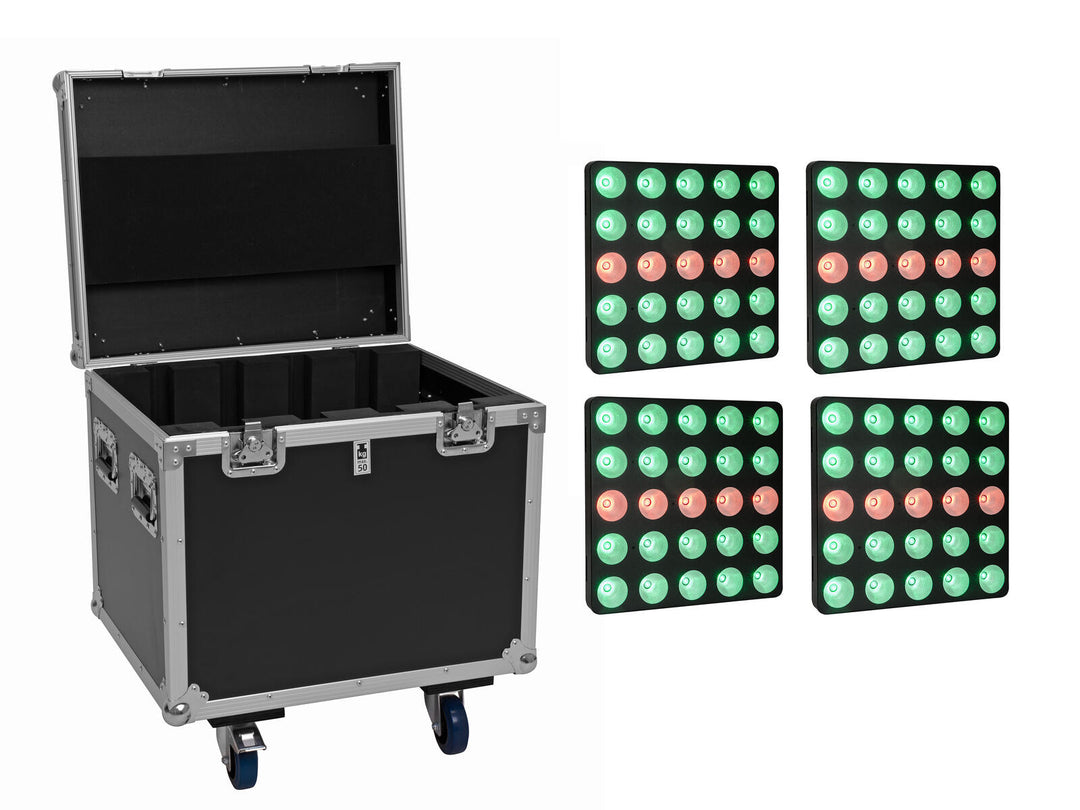 EUROLITE Set de 4x panneaux matriciels LED Pixel 5x5 RGB/WW + Flightcase à roulettes
