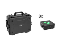 EUROLITE Set 8x AKKU IP Flat Light 3 bk + Étui en plastique avec trolley