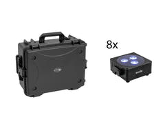 EUROLITE set 8x AKKU Flat Light 3 bk + case en plastique avec chariot