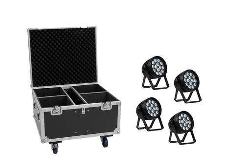 EUROLITE Ensemble 4x AKKU IP PAR 14 HCL QuickDMX + Flightcase