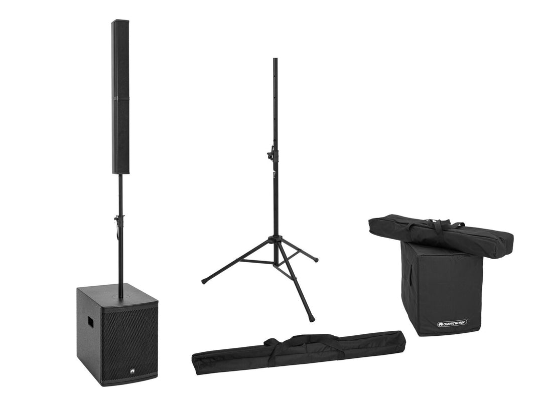 OMNITRONIC Set système d'enceinte colonne active ROD-1283 + Stand d'enceinte + cover set