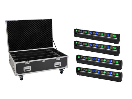 EUROLITE set 4x LED BAR-8 SWING QCL barre + Flightcase à roulettes