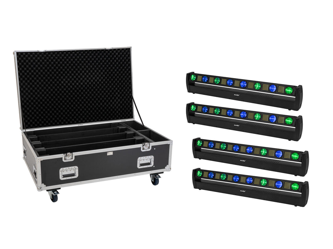 EUROLITE set 4x LED BAR-8 SWING QCL barre + Flightcase à roulettes