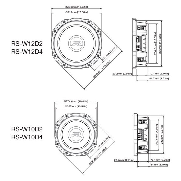 Alpine RS-W10D4 caisson de basses Shallow Type-R 10" 4+4 Ohm