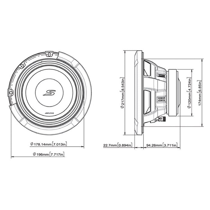 Subwoofer Alpine S2-W8D4 8" double 4 ohm