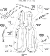 GEWA poignée de transport avec rivets pour étui de violoncelle Idea Original Carbon 2.9