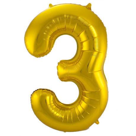 Ballon en Forme de Chiffre 3 (Or, 86 cm)