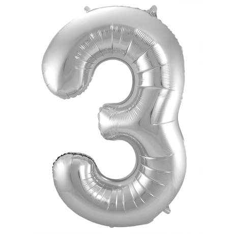 Ballon en Forme de Chiffre 3 (Argent, 86 cm)