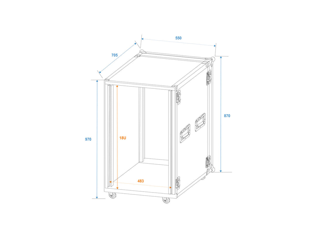 ROADINGER Rack d’amplificateur PR-2ST, 18U, 57cm avec roulettes