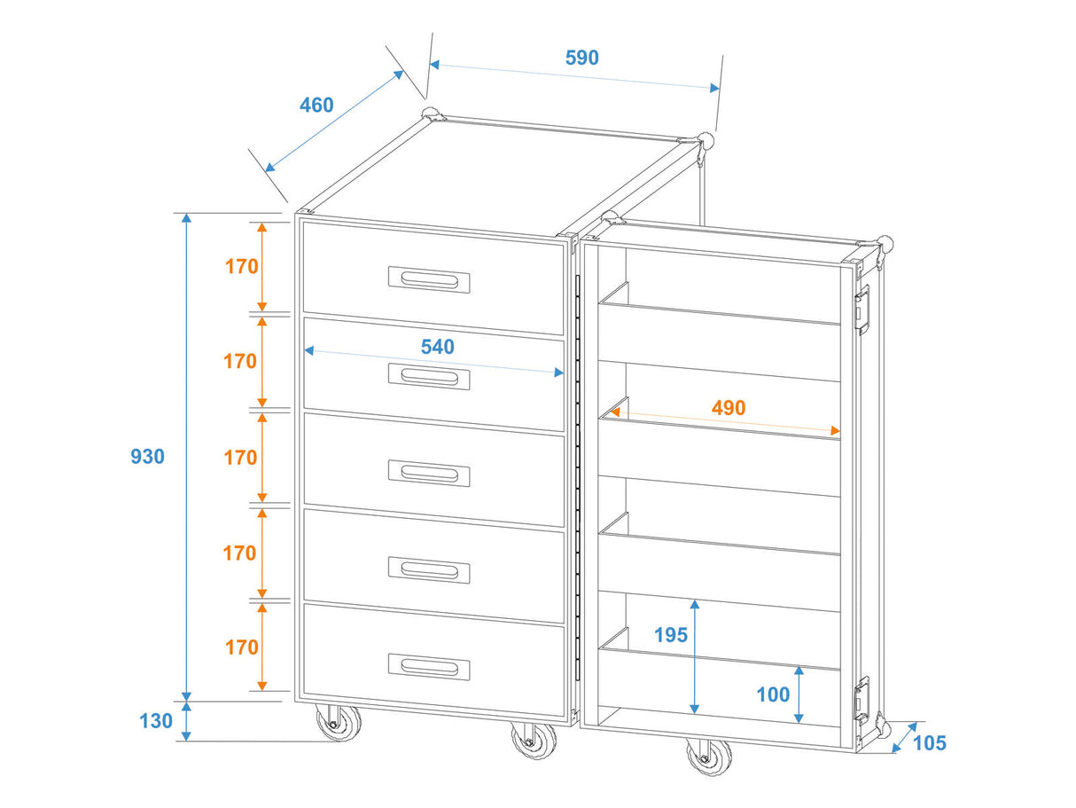 ROADINGER TSF-1 Universal Drawer Case with wheels