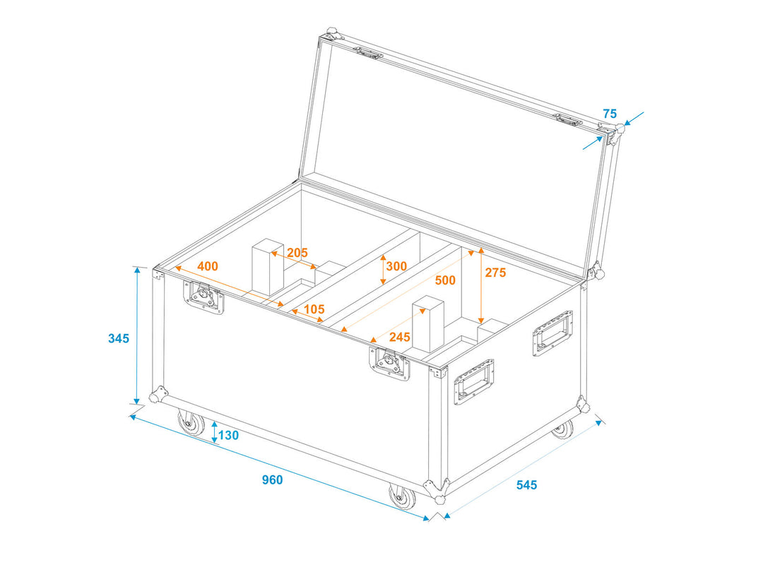ROADINGER Flightcase 2x THA-250F avec roulettes