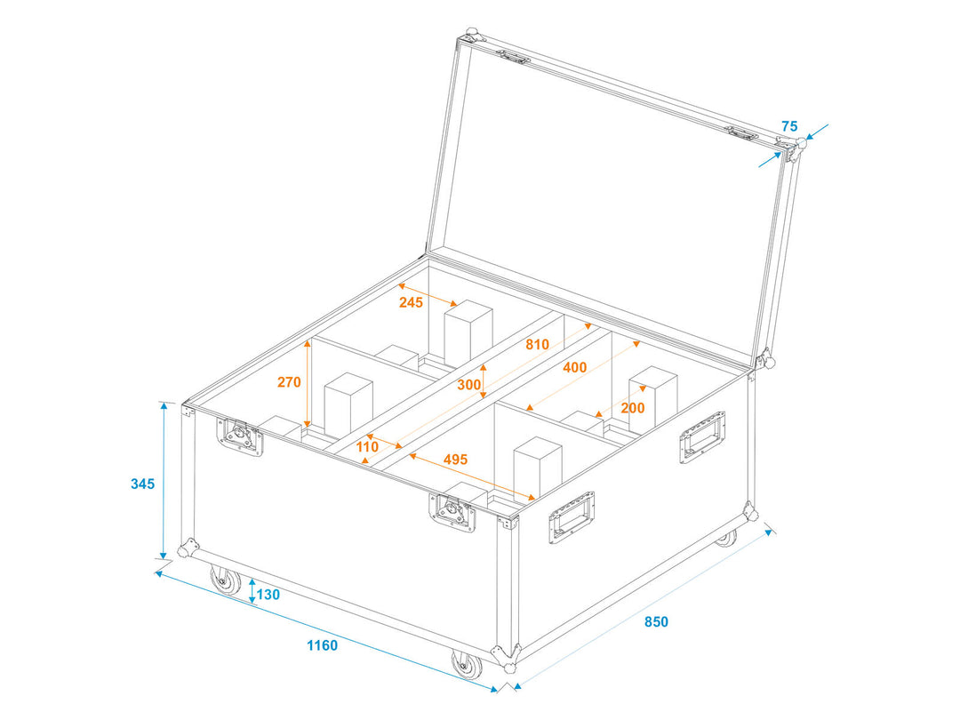 ROADINGER Flightcase 4x THA-250F avec roulettes