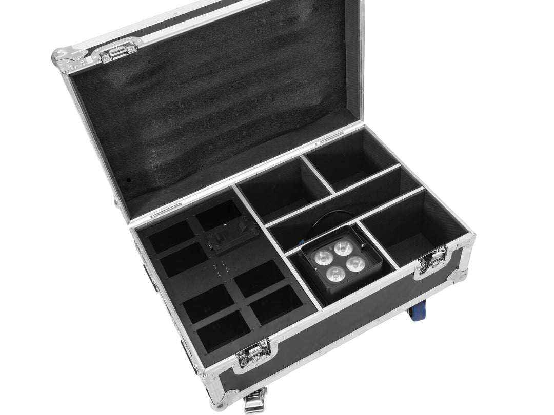 ROADINGER Flightcase 4x AKKU IP UP-4 Plus HCL Spot WDMX avec fonction de recharge