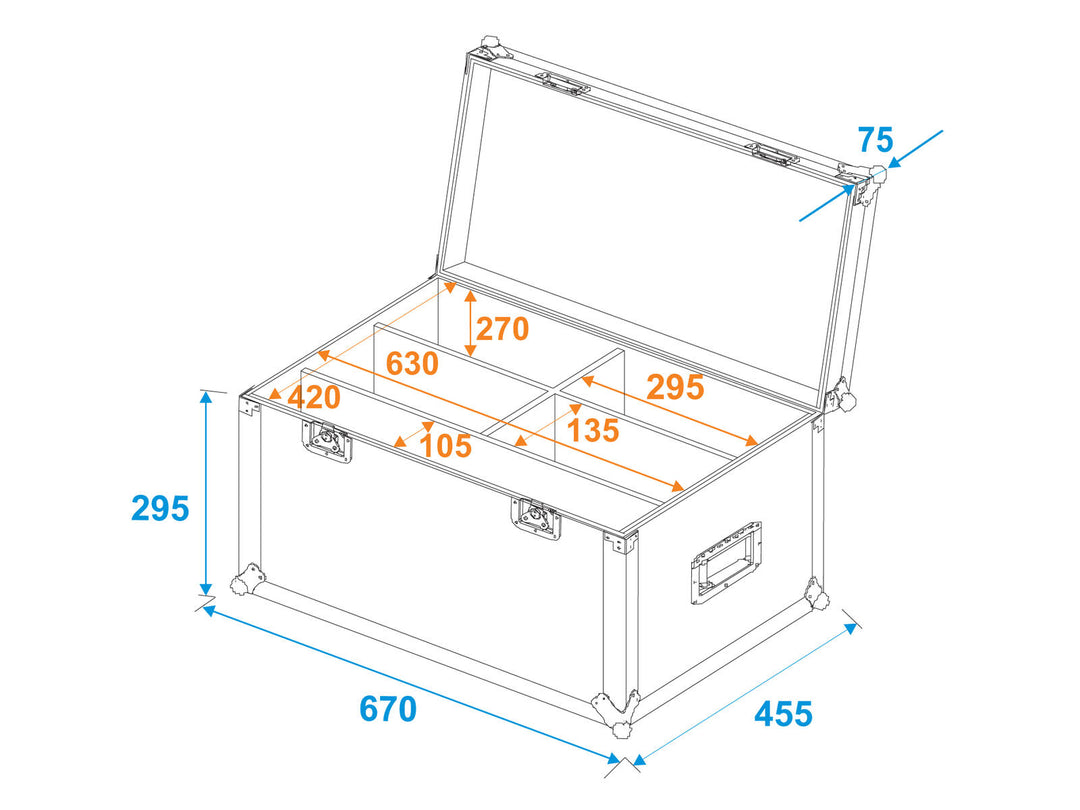ROADINGER Flightcase pour 4 LED 4/7C-12 Silent Slim Spot