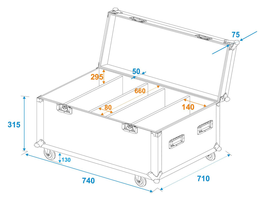 ROADINGER Flightcase 4x LED PLL-480 avec roulettes