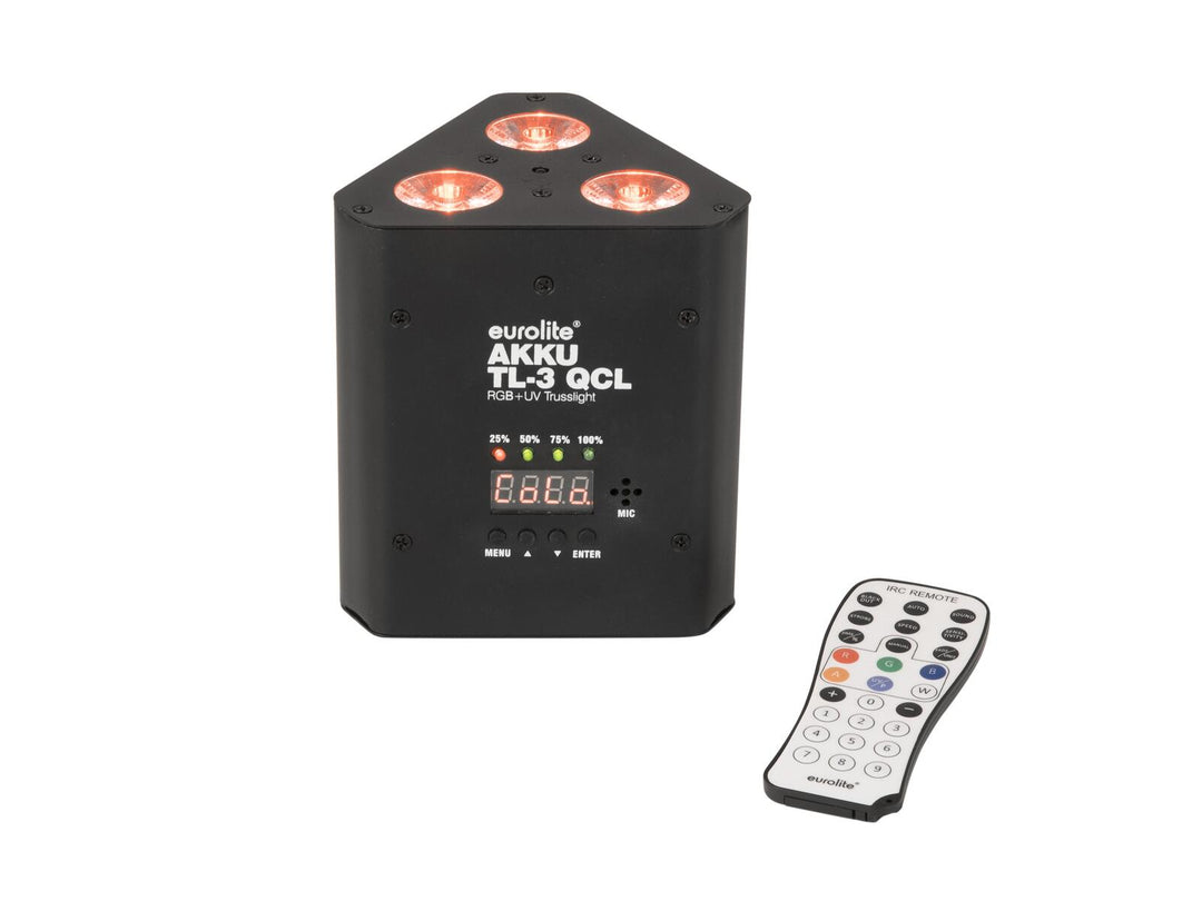EUROLITE Set 4x AKKU TL-3 QCL RGB+UV Trusslight + Case avec fonction de charge