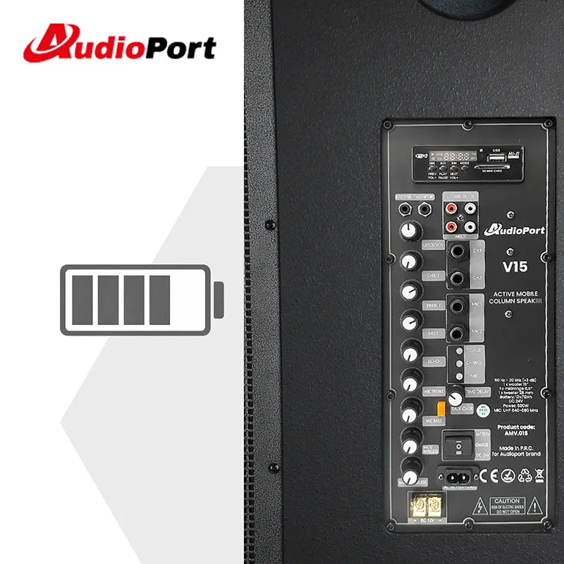 Audioport V15 enceinte active portable de 500 W avec 2 microphones