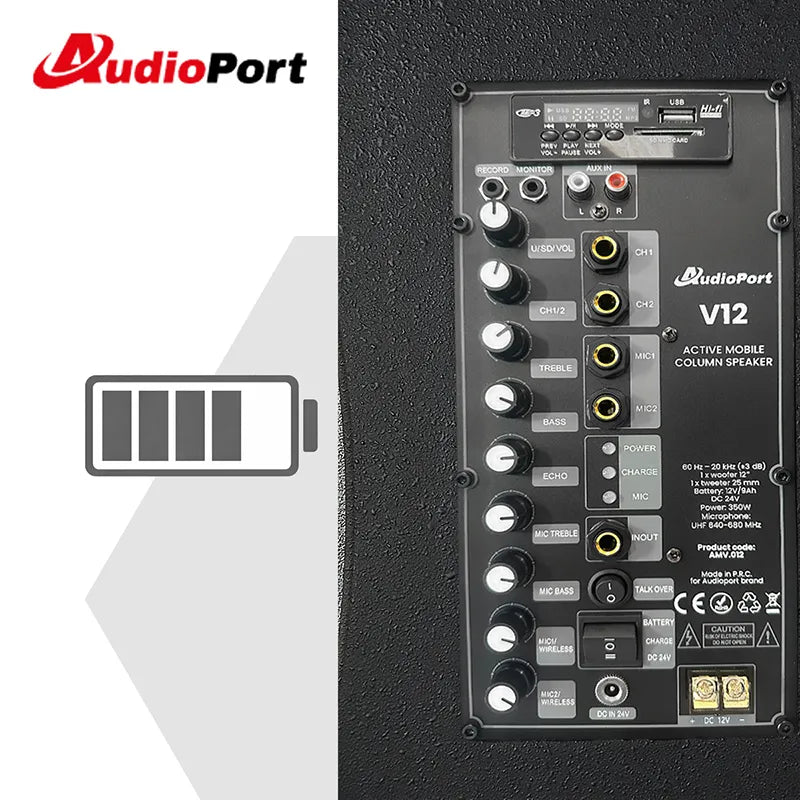 Audioport V12 enceinte active portable 350 W avec 2 microphones