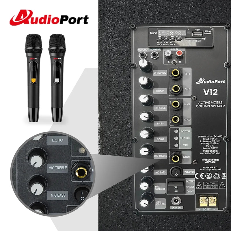 Audioport V12 enceinte active portable 350 W avec 2 microphones