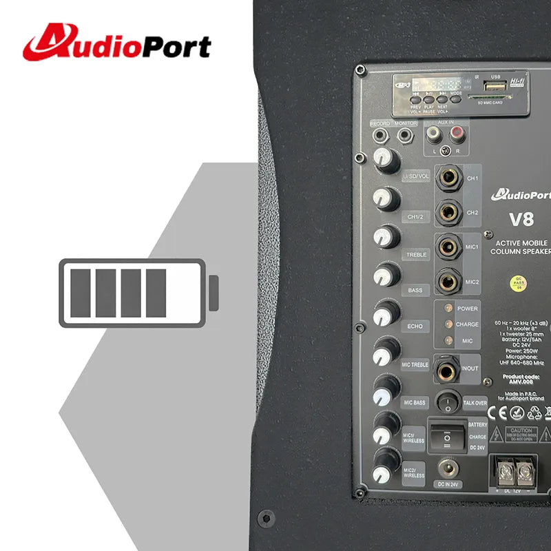 Audioport V8 enceinte active portable 250 W avec 2 microphones